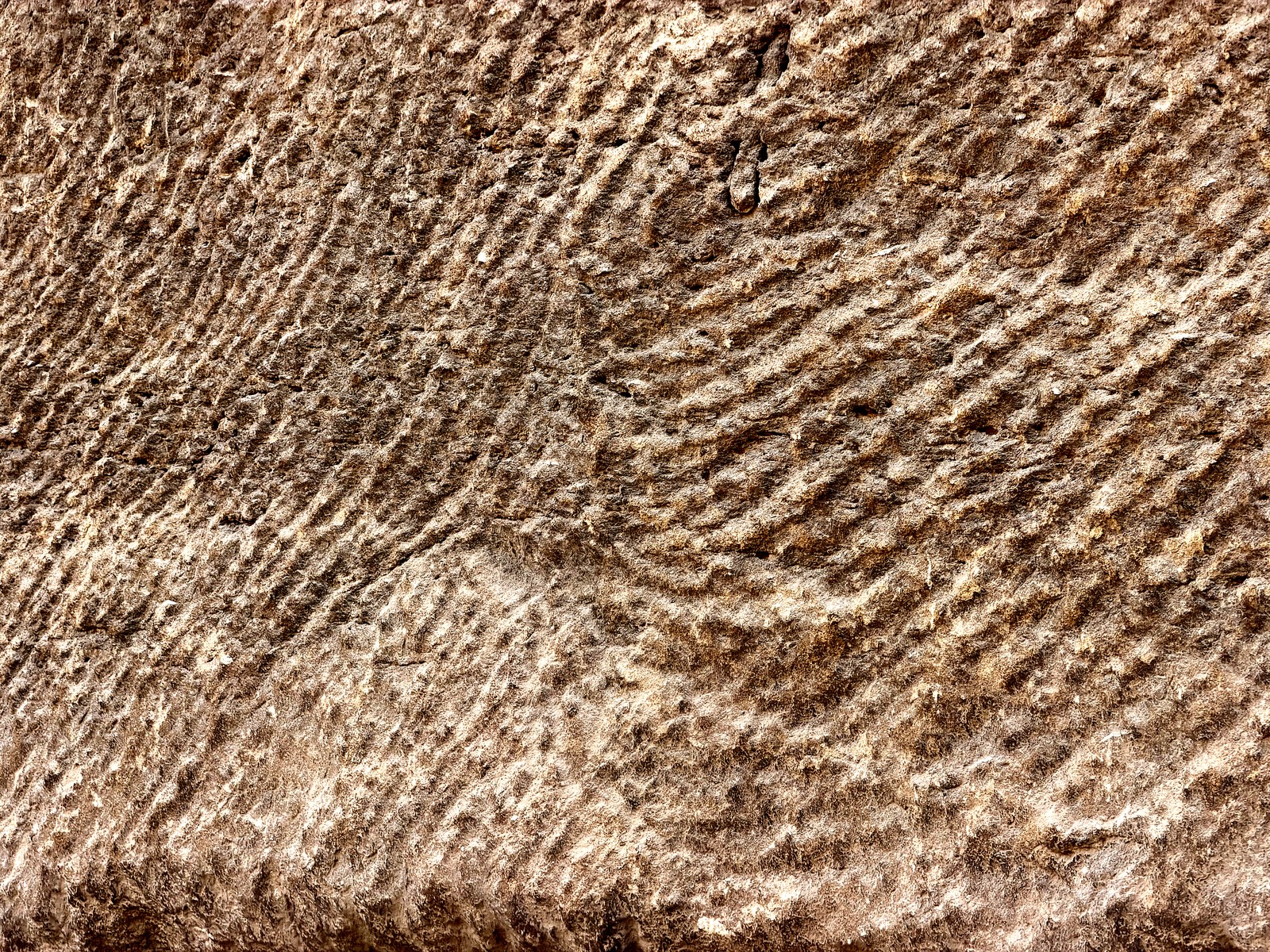 Curved tool marks on the bedrock at the Funerary Temple of Menkaure, Giza, Egypt — concentric arcs sweeping across the rock face.